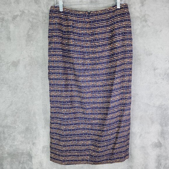 Womens Chaus Vintage Maxi 100% Silk Skirt Brown & Blue Geometric Print Size 14 - Picture 5 of 9